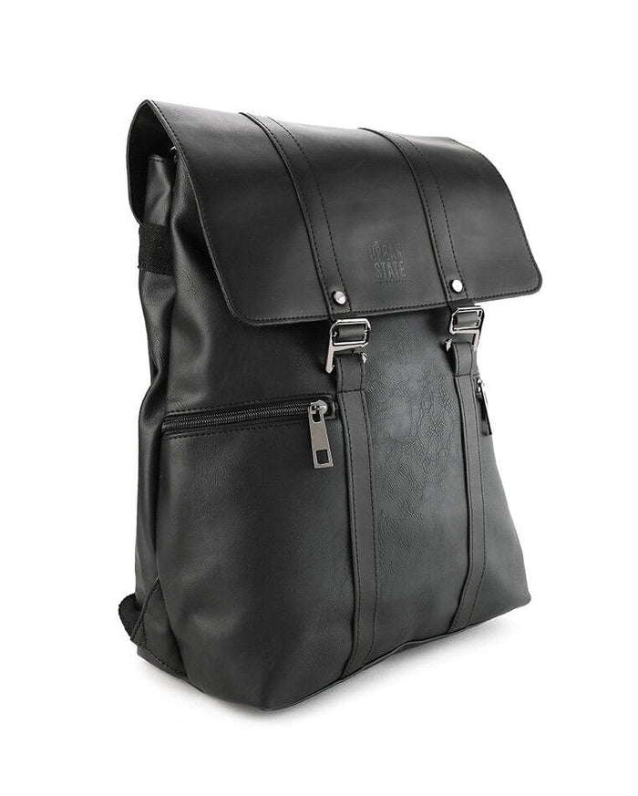Distressed Leather Carryall Slim Backpack - Black
