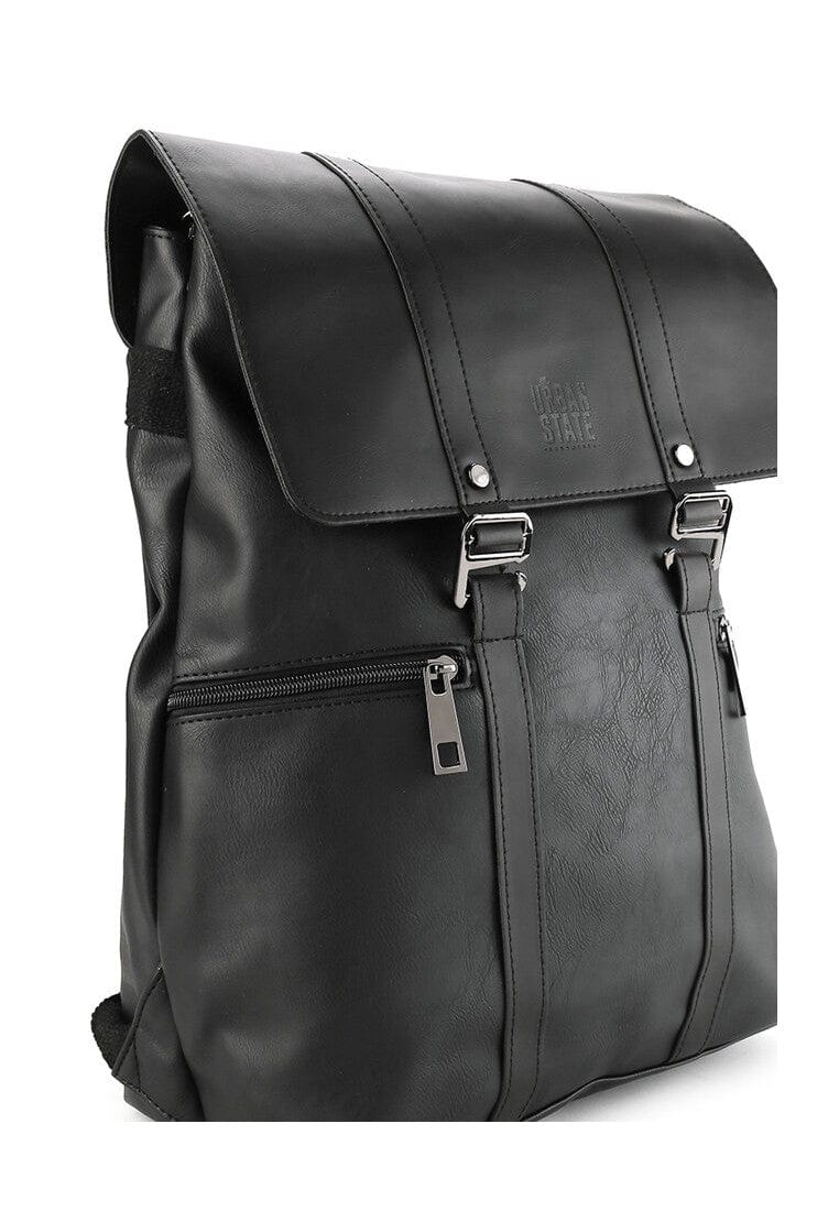 Distressed Leather Carryall Slim Backpack - Black