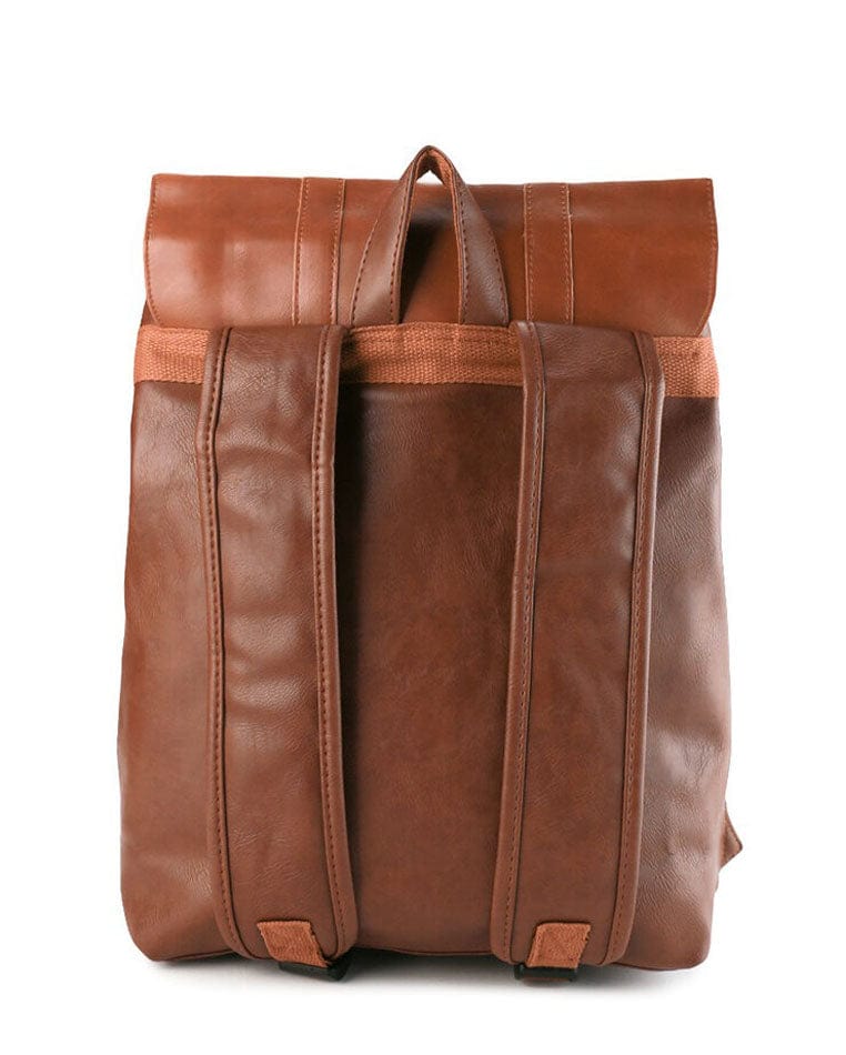 Distressed Leather Carryall Slim Backpack - Camel