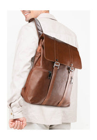 Distressed Leather Carryall Slim Backpack - Camel