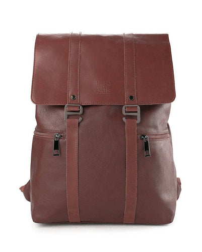 Distressed Leather Carryall Slim Backpack - Dark Brown