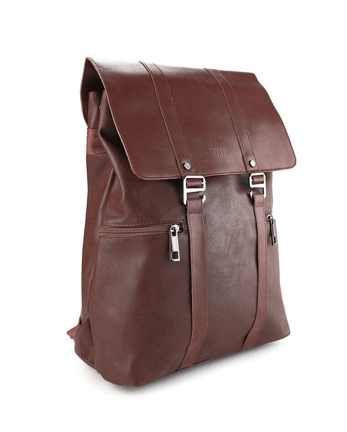 Distressed Leather Carryall Slim Backpack - Dark Brown