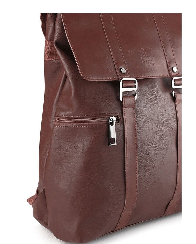 Distressed Leather Carryall Slim Backpack - Dark Brown
