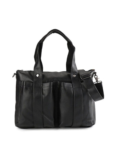 Distressed Leather Carryall Messenger Bag - Black