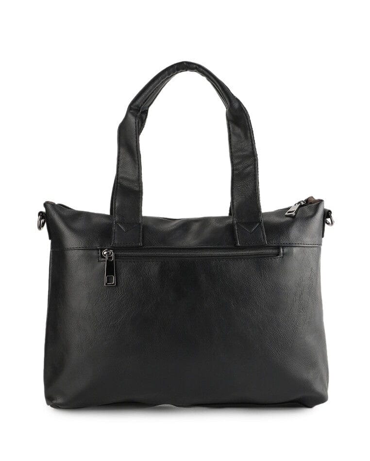 Distressed Leather Carryall Messenger Bag - Black