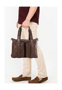 Distressed Leather Carryall Messenger Bag - Dark Brown