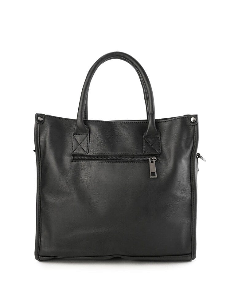 Distressed Leather Commuter Tote Bag - Black