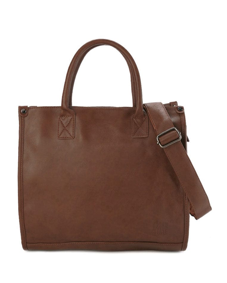 Distressed Leather Commuter Tote Bag - Camel