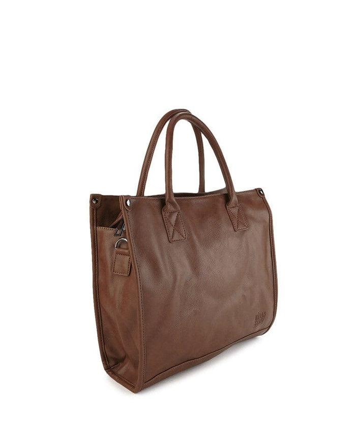 Distressed Leather Commuter Tote Bag - Camel