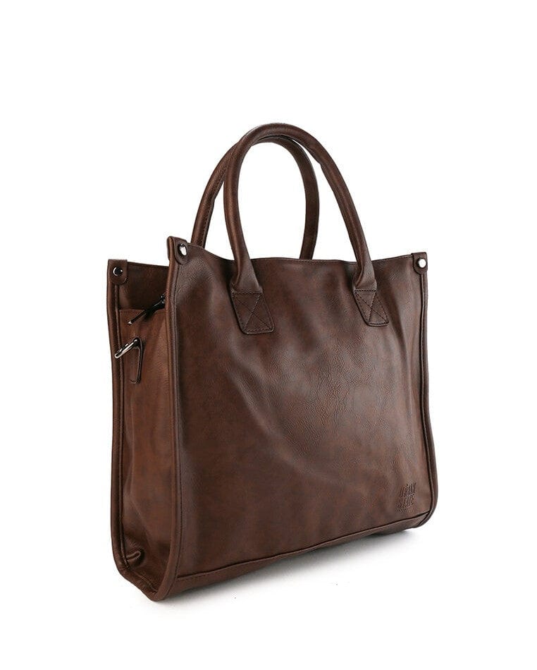 Distressed Leather Commuter Tote Bag - Dark Brown