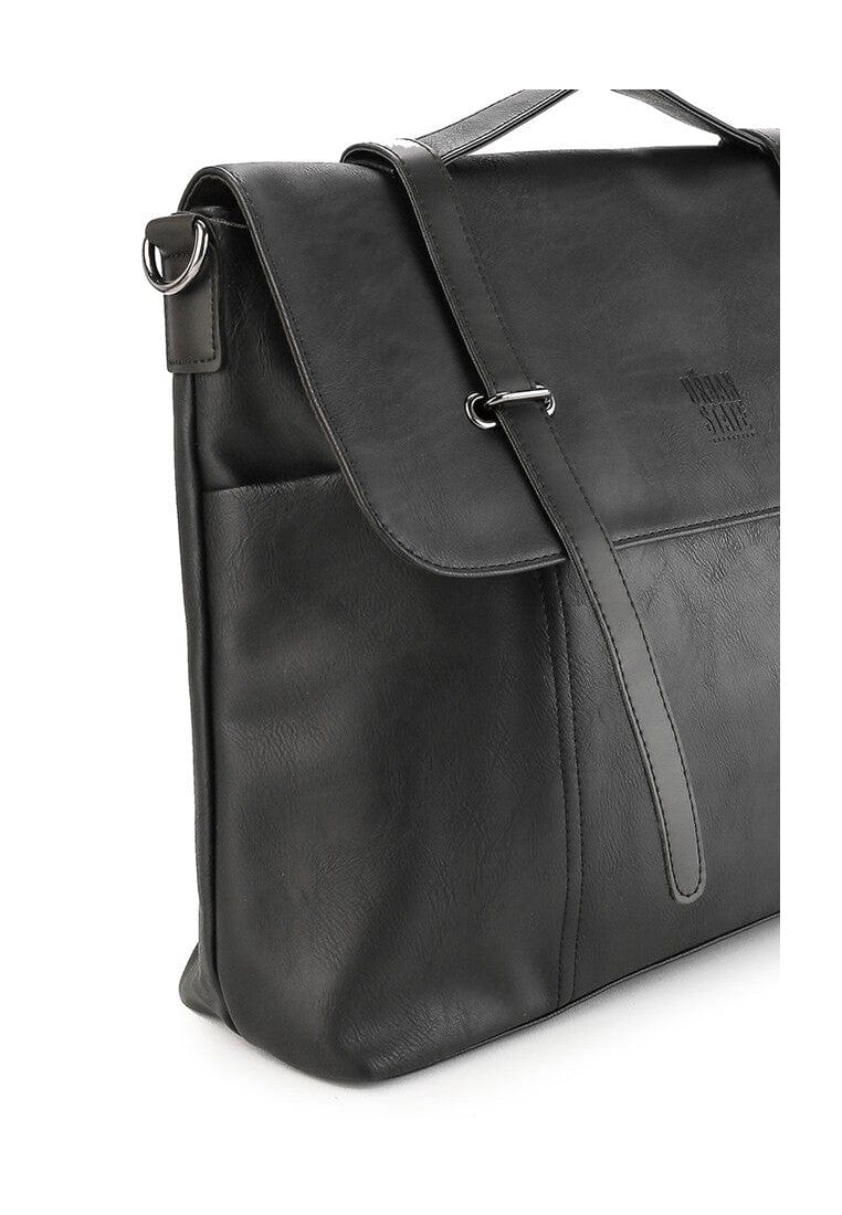 Distressed Leather Commuter Messenger Bag - Black