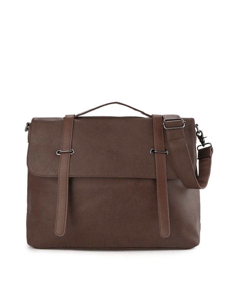 Distressed Leather Commuter Messenger Bag - Dark Brown