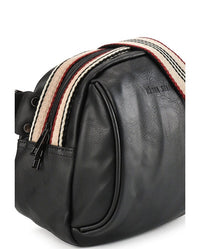 Distressed Leather Pouch Trim Crossbody Bag - Black