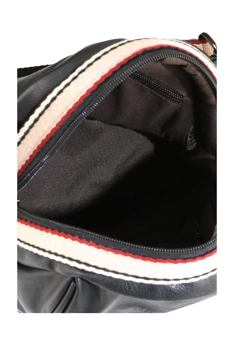 Distressed Leather Pouch Trim Crossbody Bag - Black