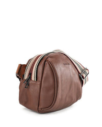 Distressed Leather Pouch Trim Crossbody Bag - Camel