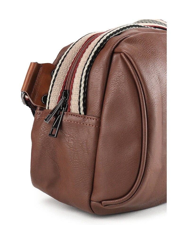 Distressed Leather Pouch Trim Crossbody Bag - Camel