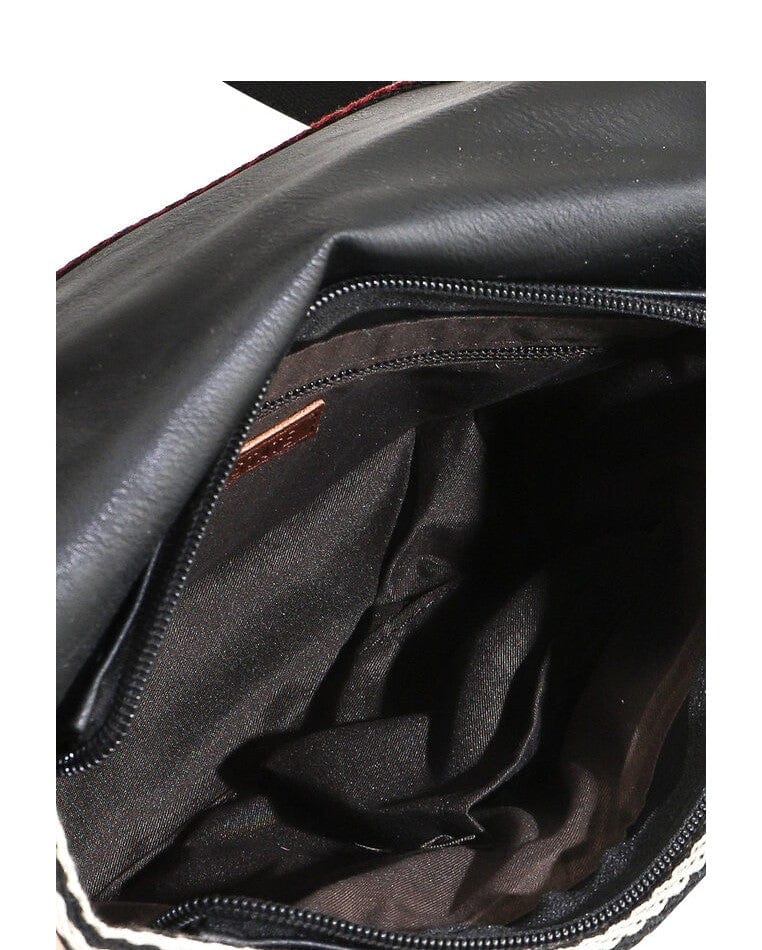 Distressed Leather Buckle Trim Crossbody Bag - Black