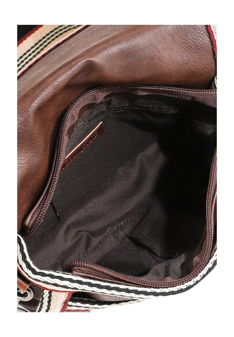 Distressed Leather Buckle Trim Crossbody Bag - Dark Brown
