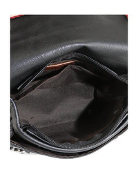 Distressed Leather Flap Trim Crossbody Bag - Black