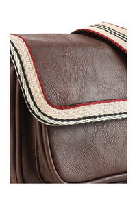Distressed Leather Flap Trim Crossbody Bag - Dark Brown