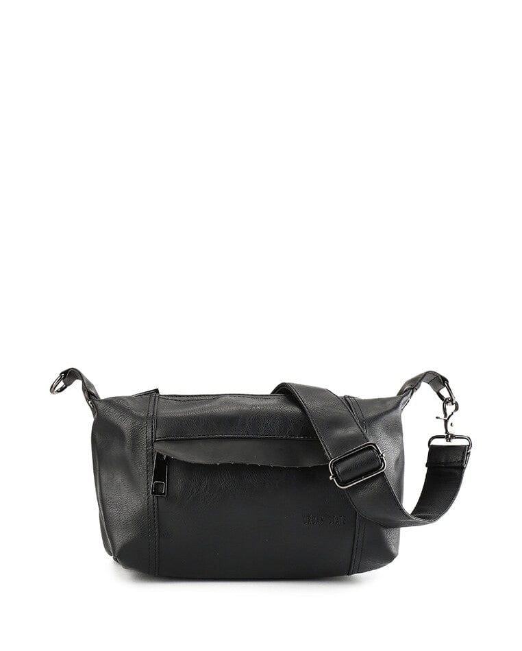Distressed Leather Town Crossbody Bag - Black