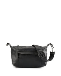 Distressed Leather Town Crossbody Bag - Black