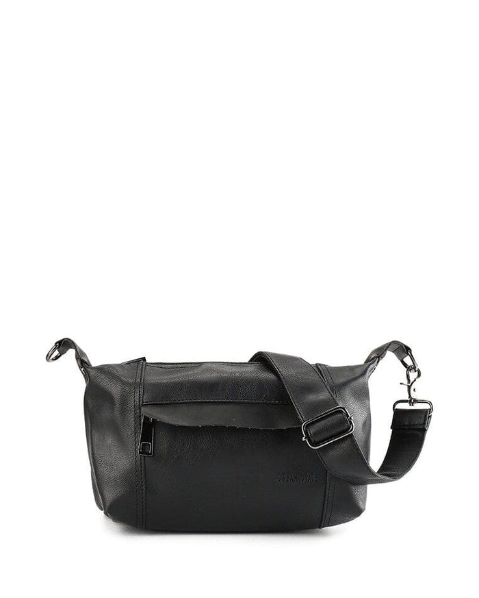 Distressed Leather Town Crossbody Bag - Black