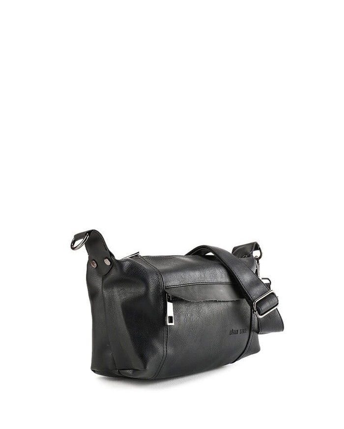 Distressed Leather Town Crossbody Bag - Black