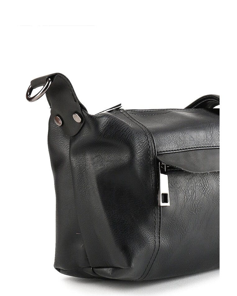 Distressed Leather Town Crossbody Bag - Black