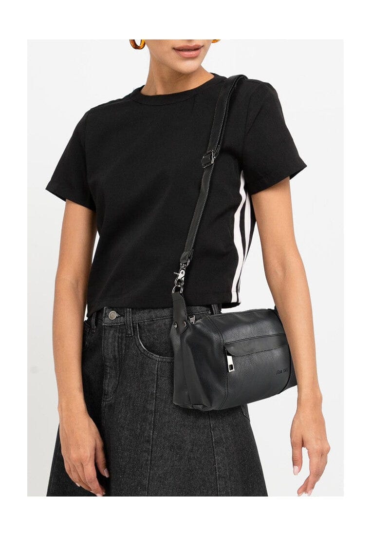 Distressed Leather Town Crossbody Bag - Black