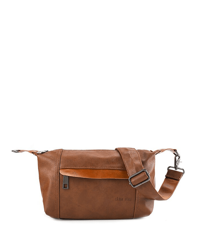Distressed Leather Town Crossbody Bag - Camel