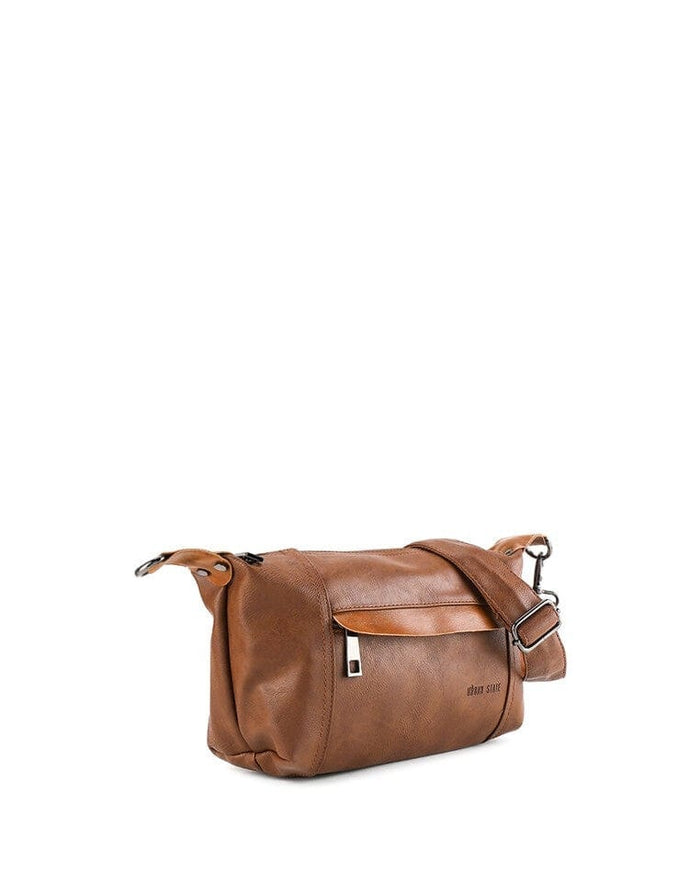 Distressed Leather Town Crossbody Bag - Camel