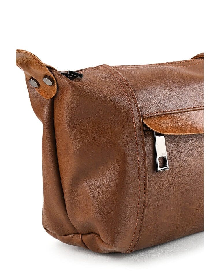 Distressed Leather Town Crossbody Bag - Camel