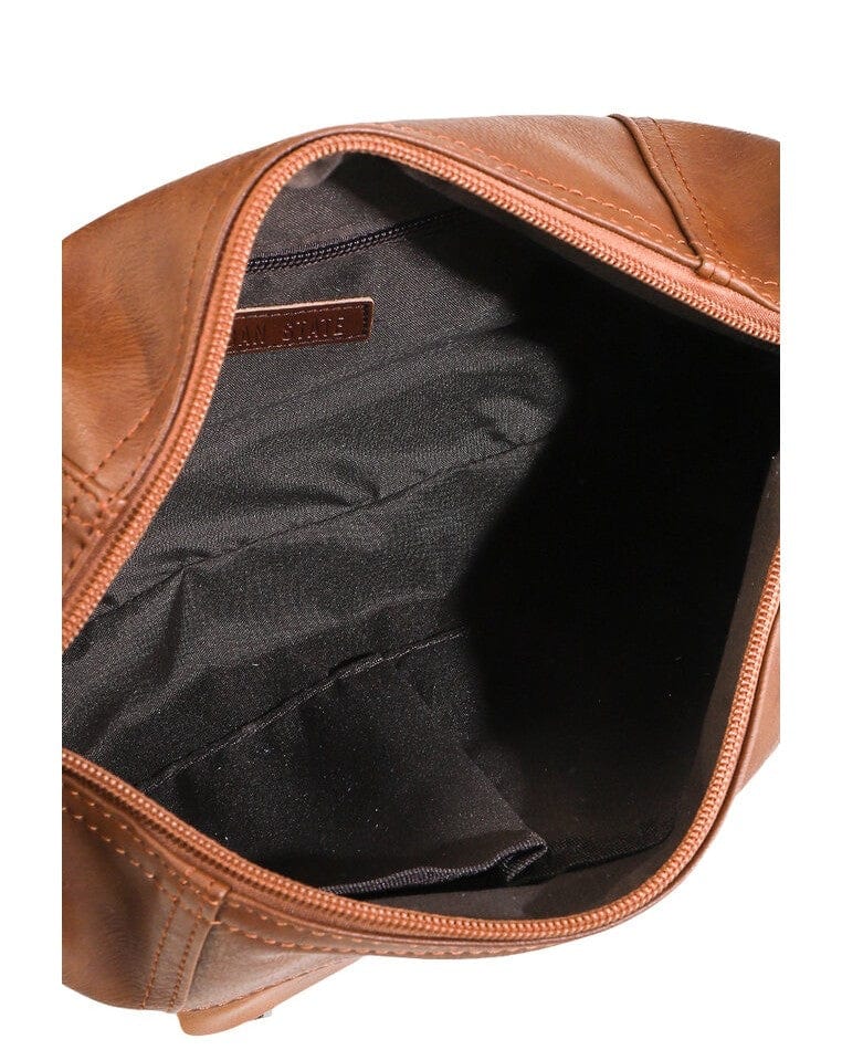Distressed Leather Town Crossbody Bag - Camel