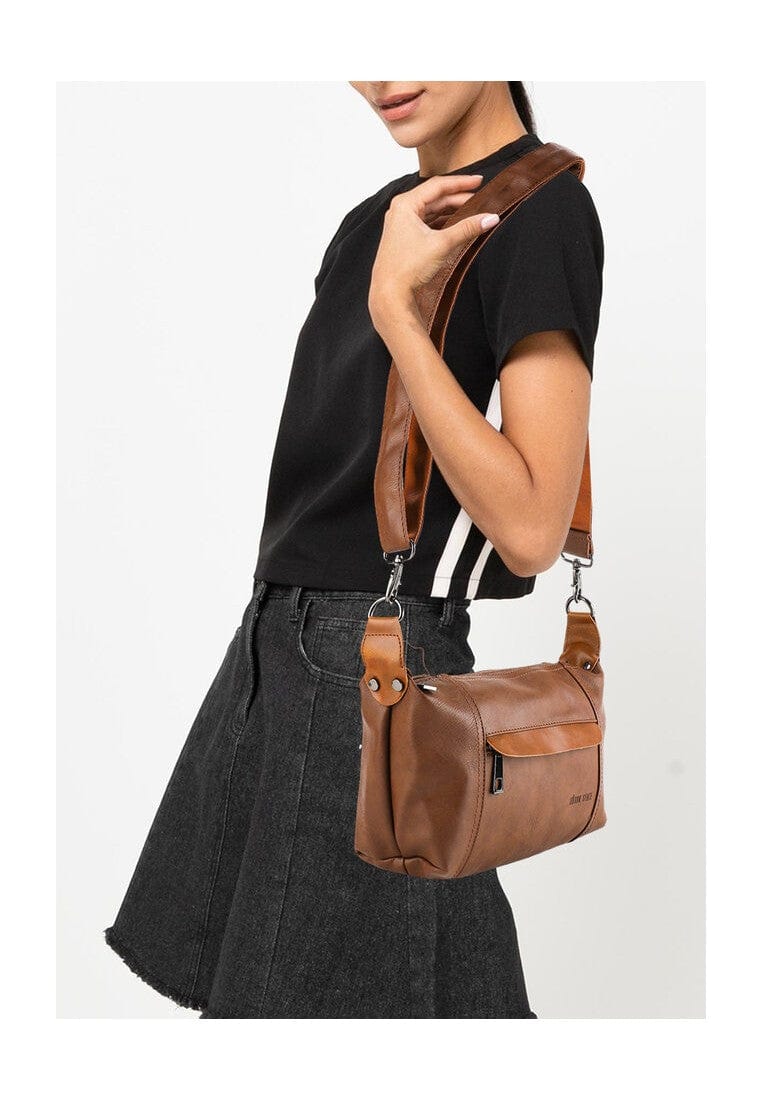 Distressed Leather Town Crossbody Bag - Camel