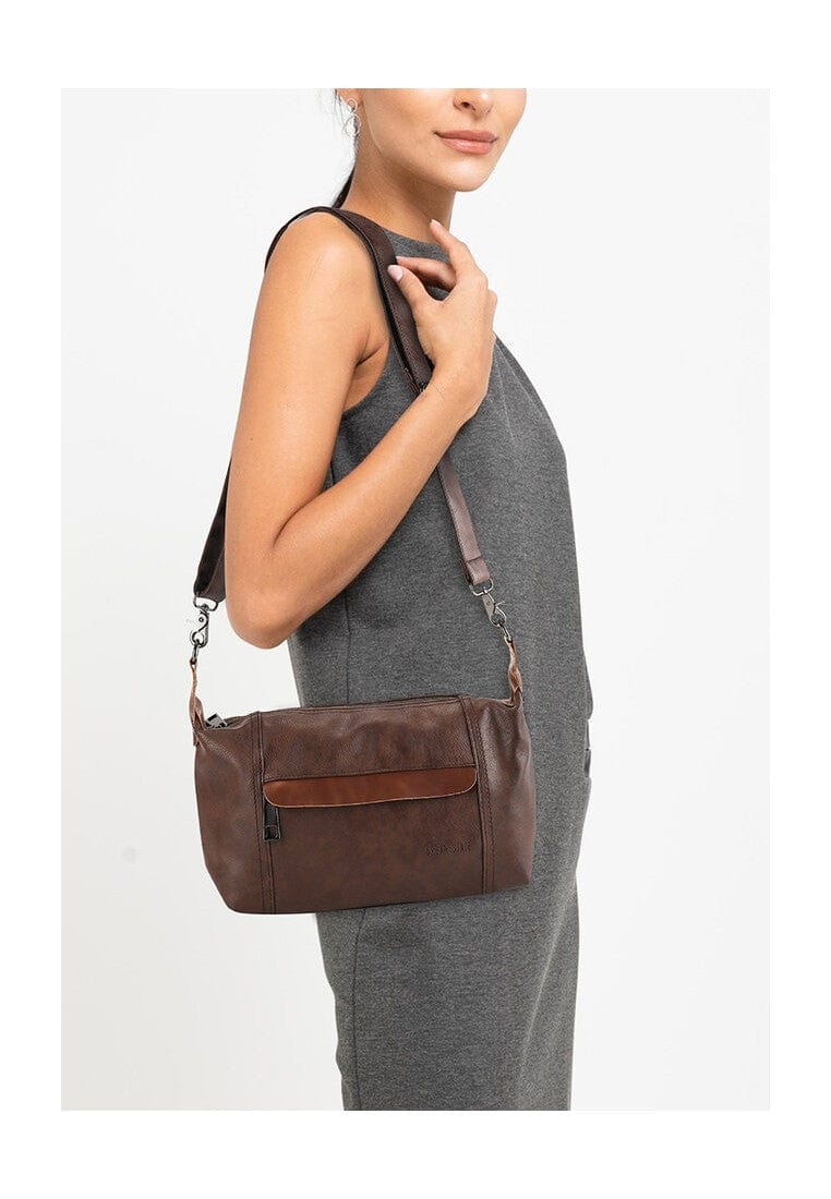 Distressed Leather Town Crossbody Bag - Dark Brown