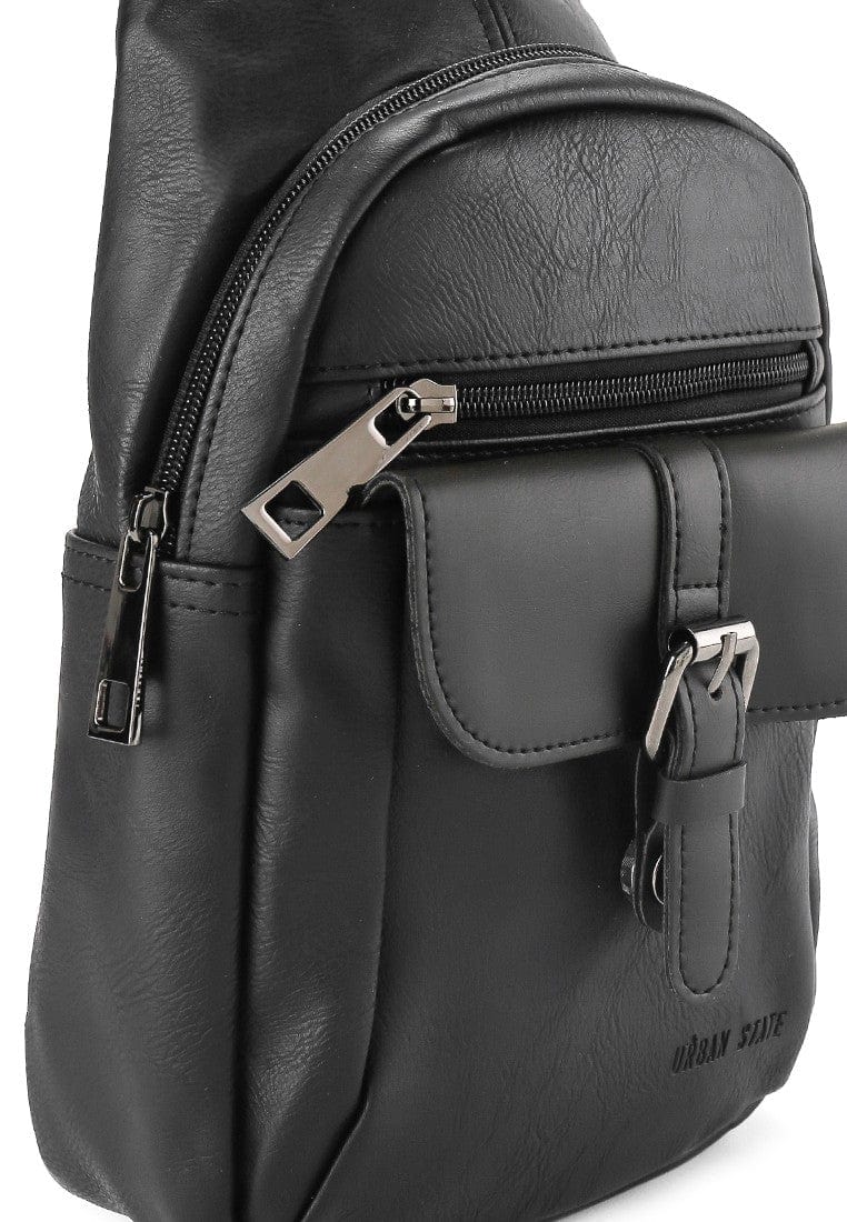 Distressed Leather Buckled Slingbag - Black