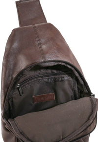 Distressed Leather Buckled Slingbag - Dark Brown