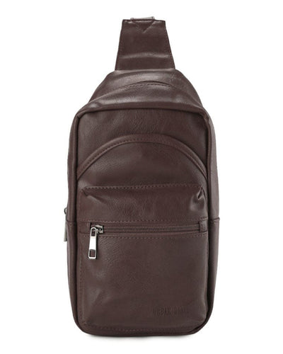 Pu Utility Zipper Slingbag - Dark Brown