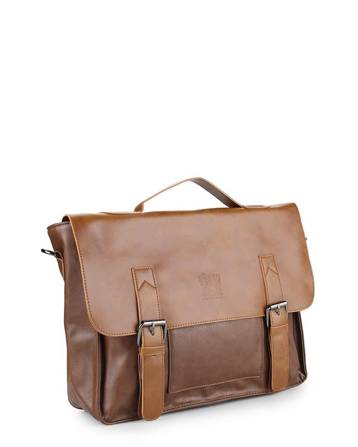 Distressed Leather Office Bag - Camel Messenger Bags - Urban State Indonesia