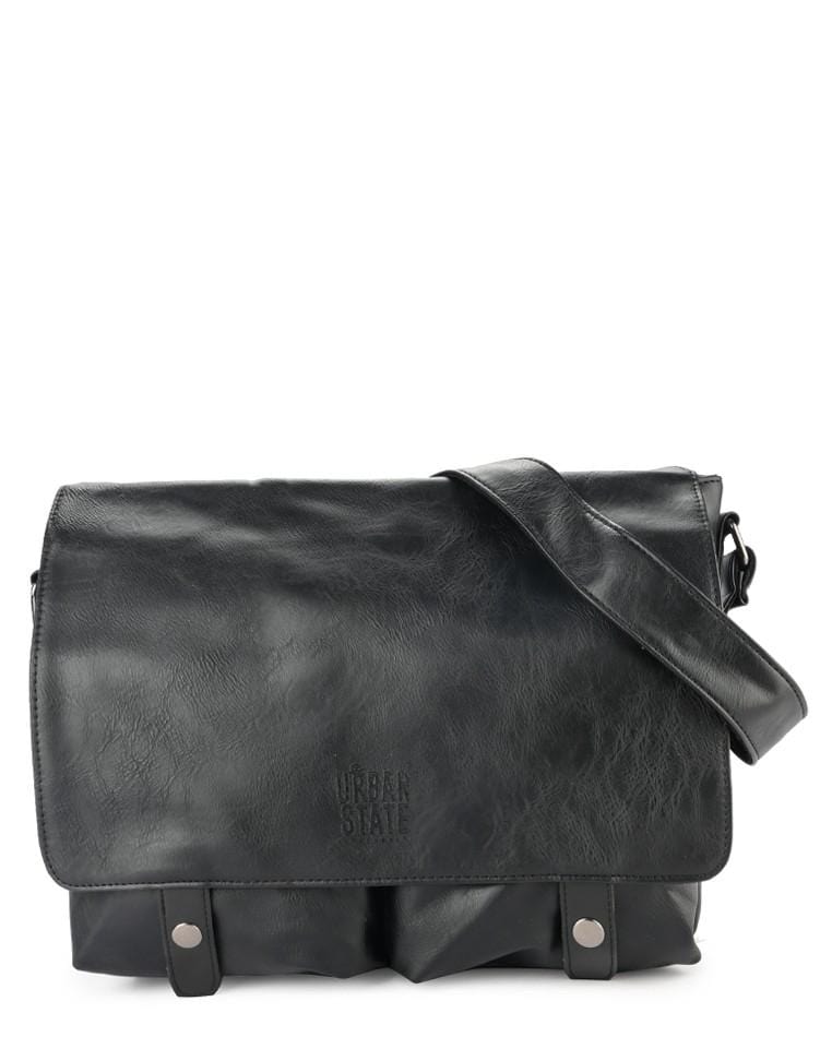 Distressed Leather EDC Medium Messenger Bag - Black Messenger Bags - Urban State Indonesia
