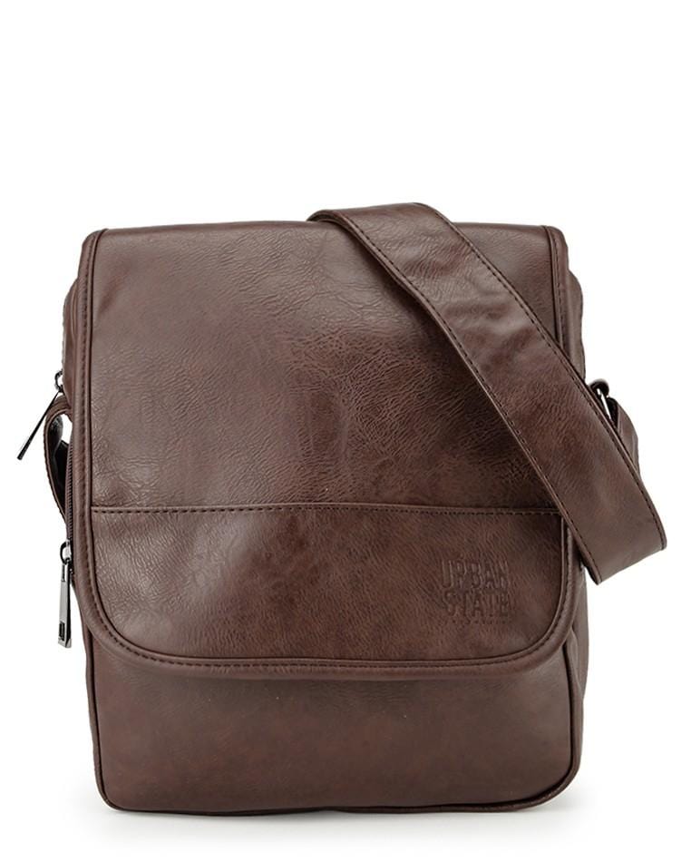 Distressed Leather Courier Crossbody Bag - Dark Brown Messenger Bags - Urban State Indonesia