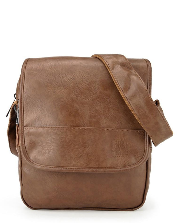 Distressed Leather Courier Crossbody Bag - Camel Messenger Bags - Urban State Indonesia