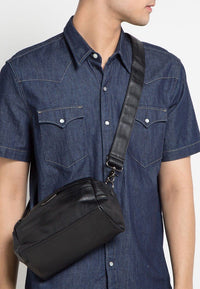 Distressed Leather Crossbody Pouch - Black Messenger Bags - Urban State Indonesia