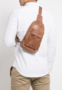 Distressed Leather Dome Slingbag - Camel Slingbags - Urban State Indonesia