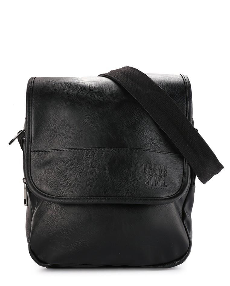 Distressed Leather Courier Crossbody Bag - Black Messenger Bags - Urban State Indonesia